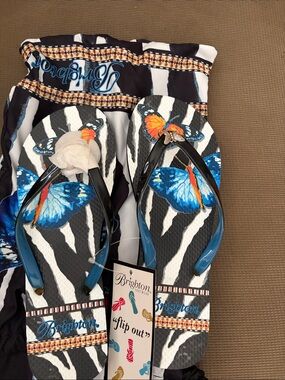 Brighton Blue Butterfly Zebra Print Flip Flops